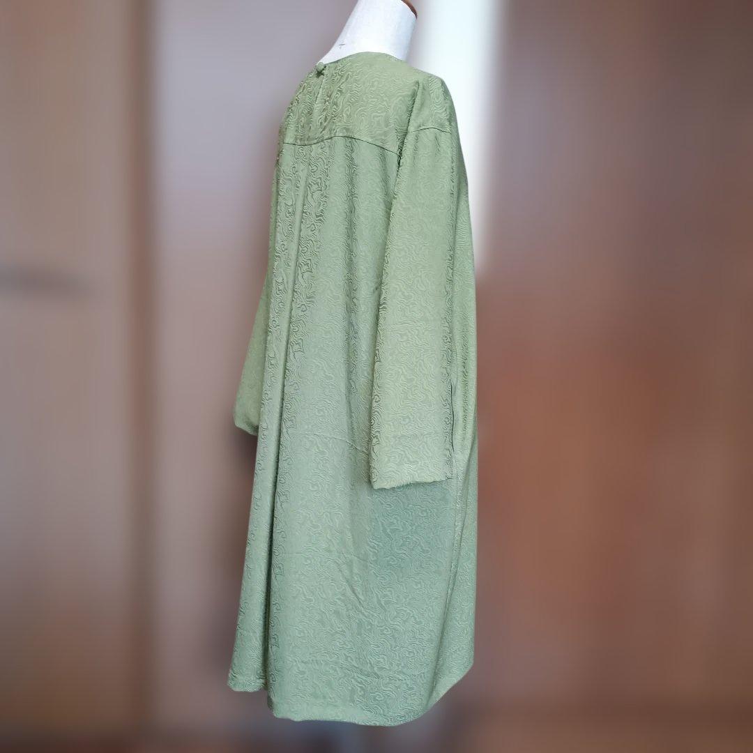 着物リメイク　ゆったりワンピース　正絹色無地　柳染色　ハンドメイド