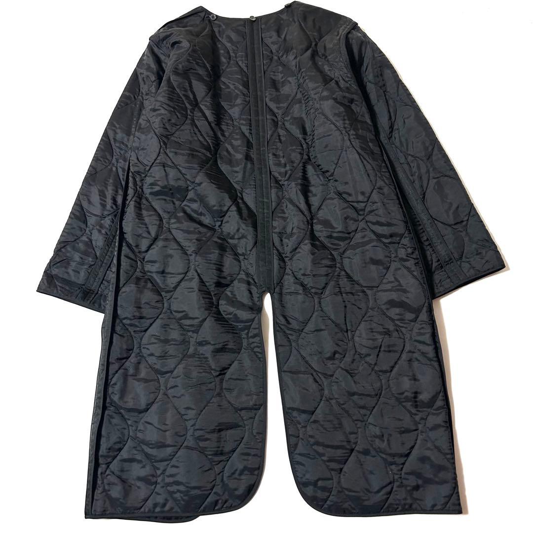 【美品】ヨシエイナバ　ステンカラーコート　中綿ライナー付　シルク100%　黒　9