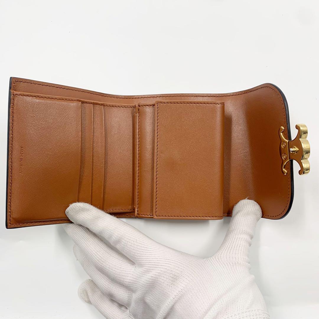 【✨美品✨】セリーヌ トリオンフ 三つ折り財布 キャンバス レザー ベージュ