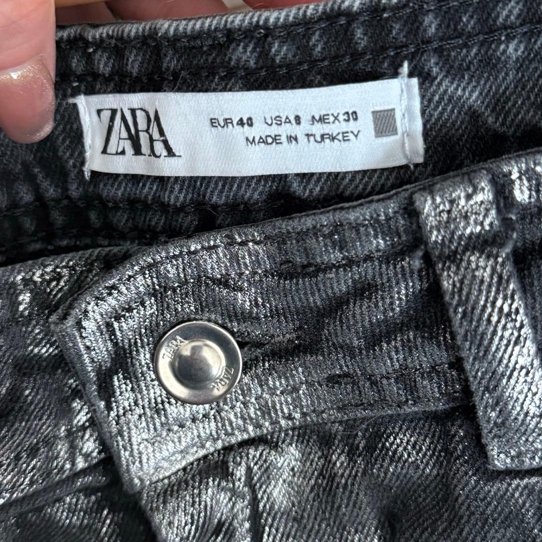 【希少】完売品ZARAシルバーコーティングメタリックフレア デニム ウエスト84