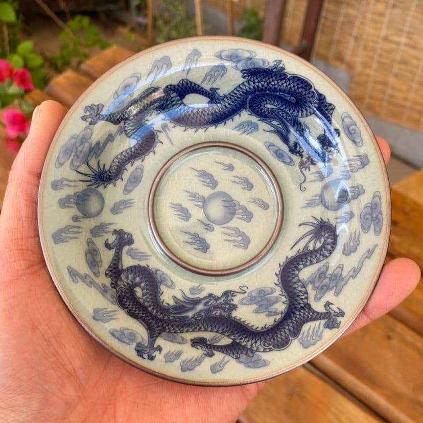 青花九龍紋蓋碗 中国茶器 景徳镇 蓋付き茶器 飲茶食器 煎茶具 未使用品