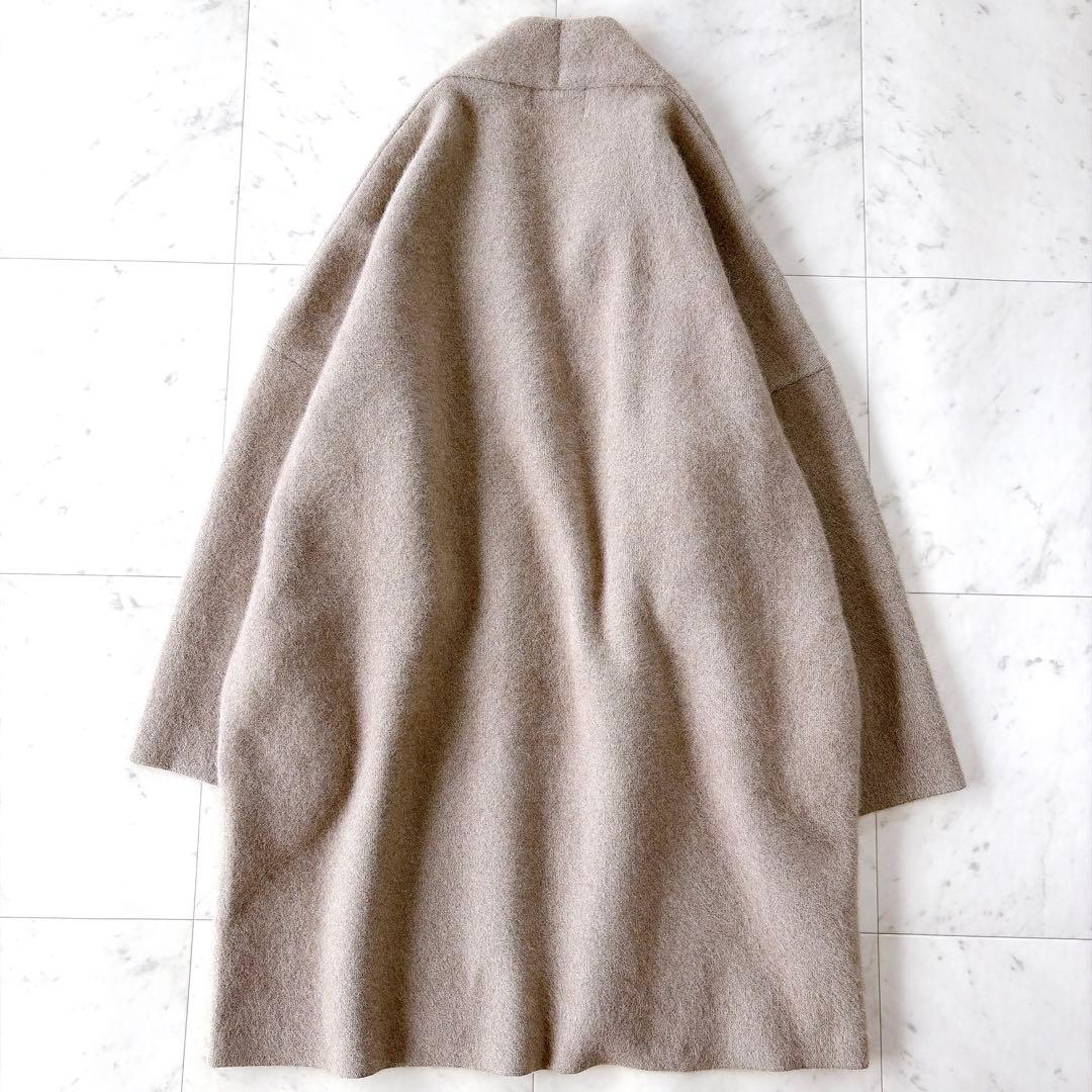美品 カレンソロジー ふわふわ ラクーン混 ロングニットカーディガン ベージュ