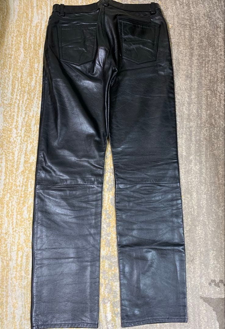 美品　メンズ　上質　本革レザーパンツ　裏地付き　黒Ｌ