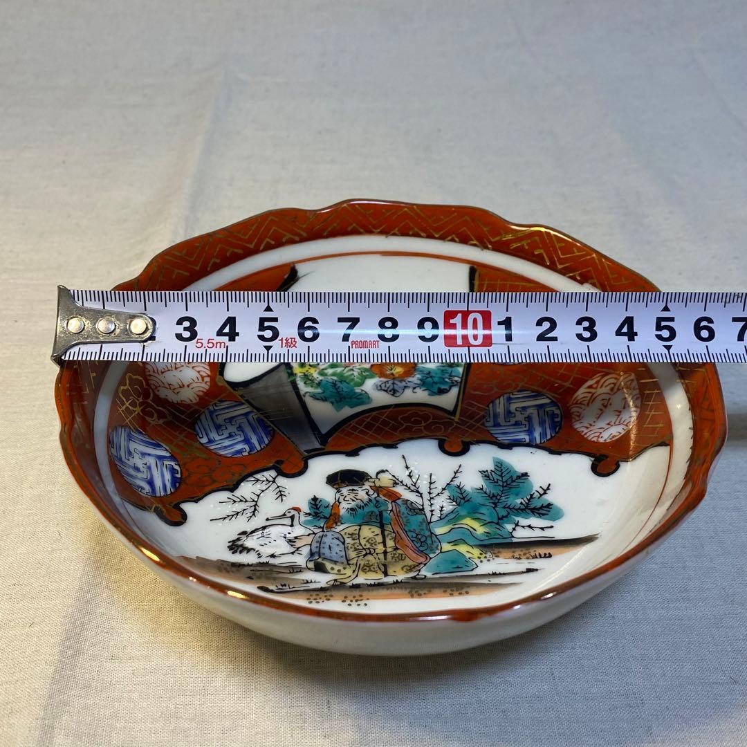 九谷焼　なます皿　九谷庄三　花の図　金襴手　5客