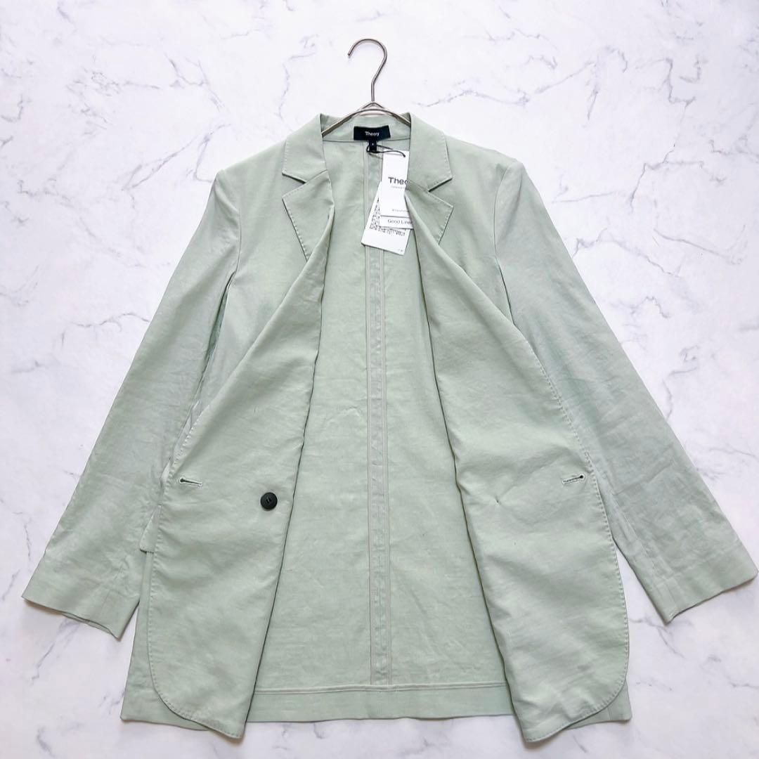 タグ付✨️定価4.9万円 セオリー リネン混ダブルブレスト ジャケット 2グリーン
