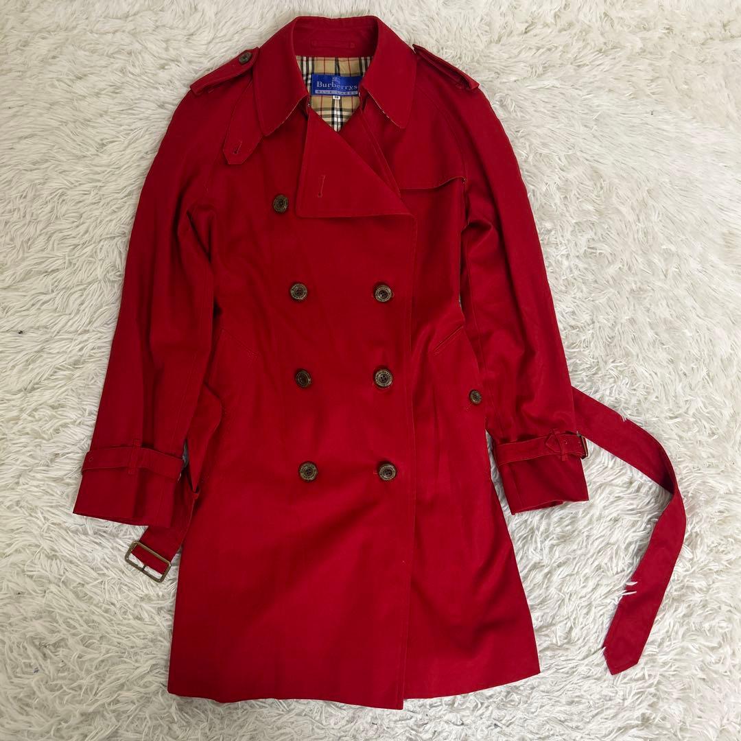 [極美品]バーバリーブルーレーベル　トレンチコート　ベルト　ノバチェック　レッド