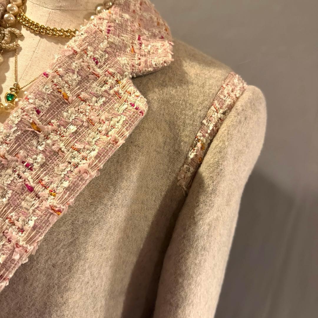 【6万円】Karl LAGERFELD マルチツイードデザイン　チェスターコート