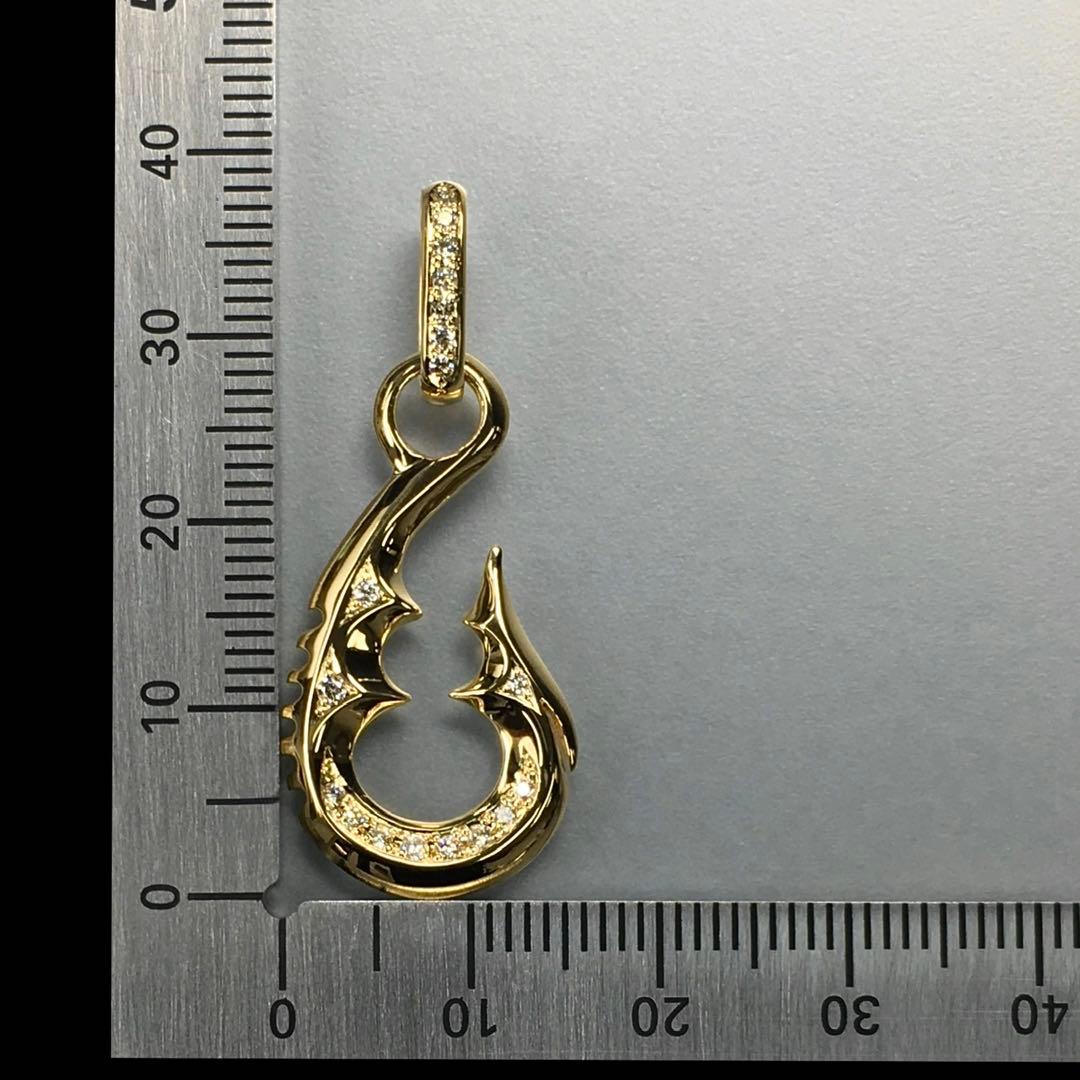 K18YG ダイヤ付フィッシュフック《中》リバーシブル 2way ペンダント