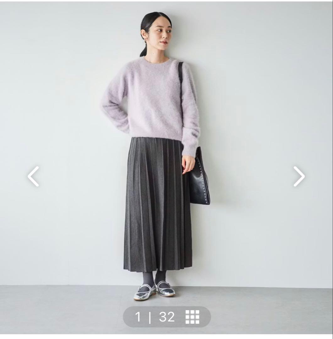 北欧、暮らしの道具店　ニットプリーツスカート　チャコール　M