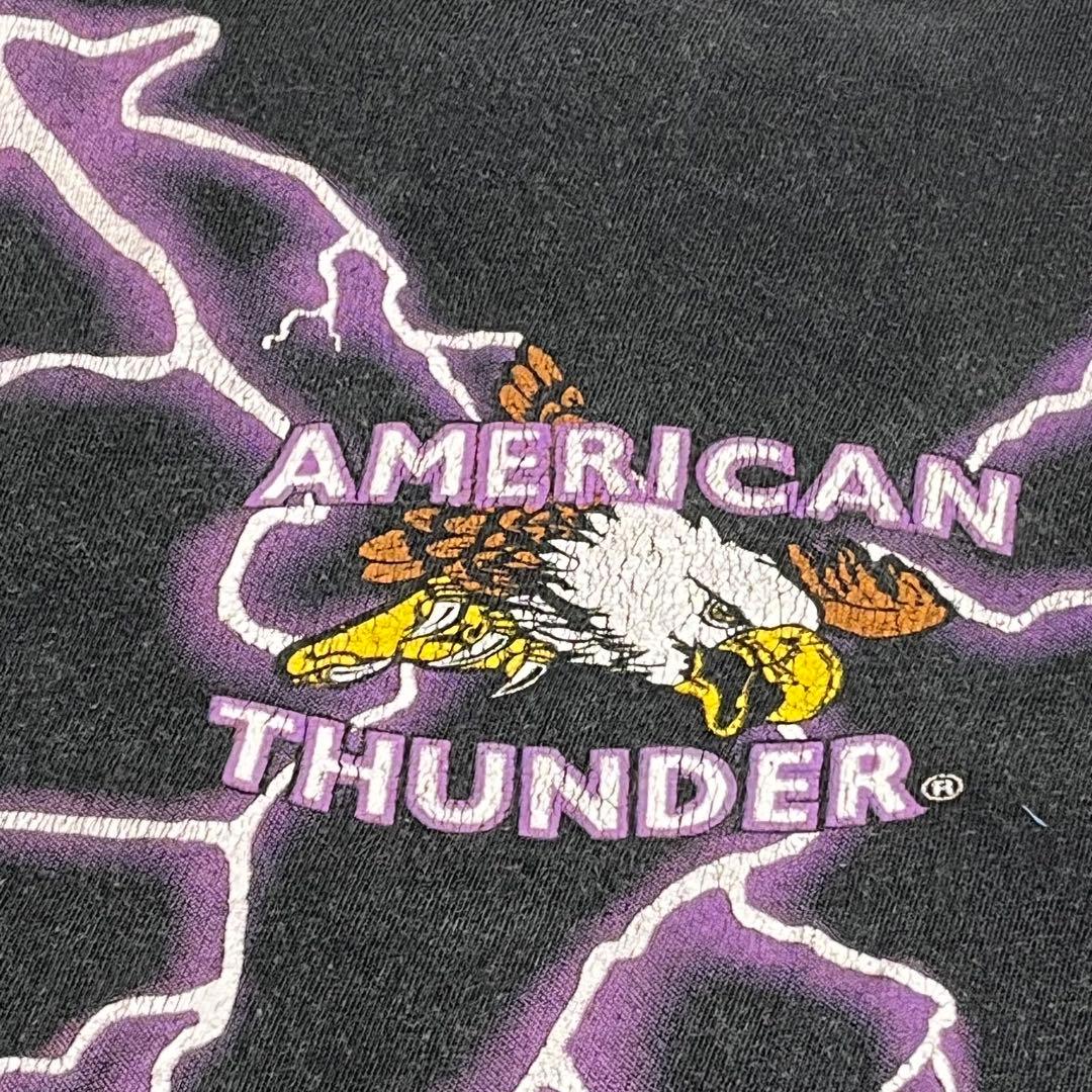086 希少★ 90s American Thunder Tシャツ 雷 イーグル