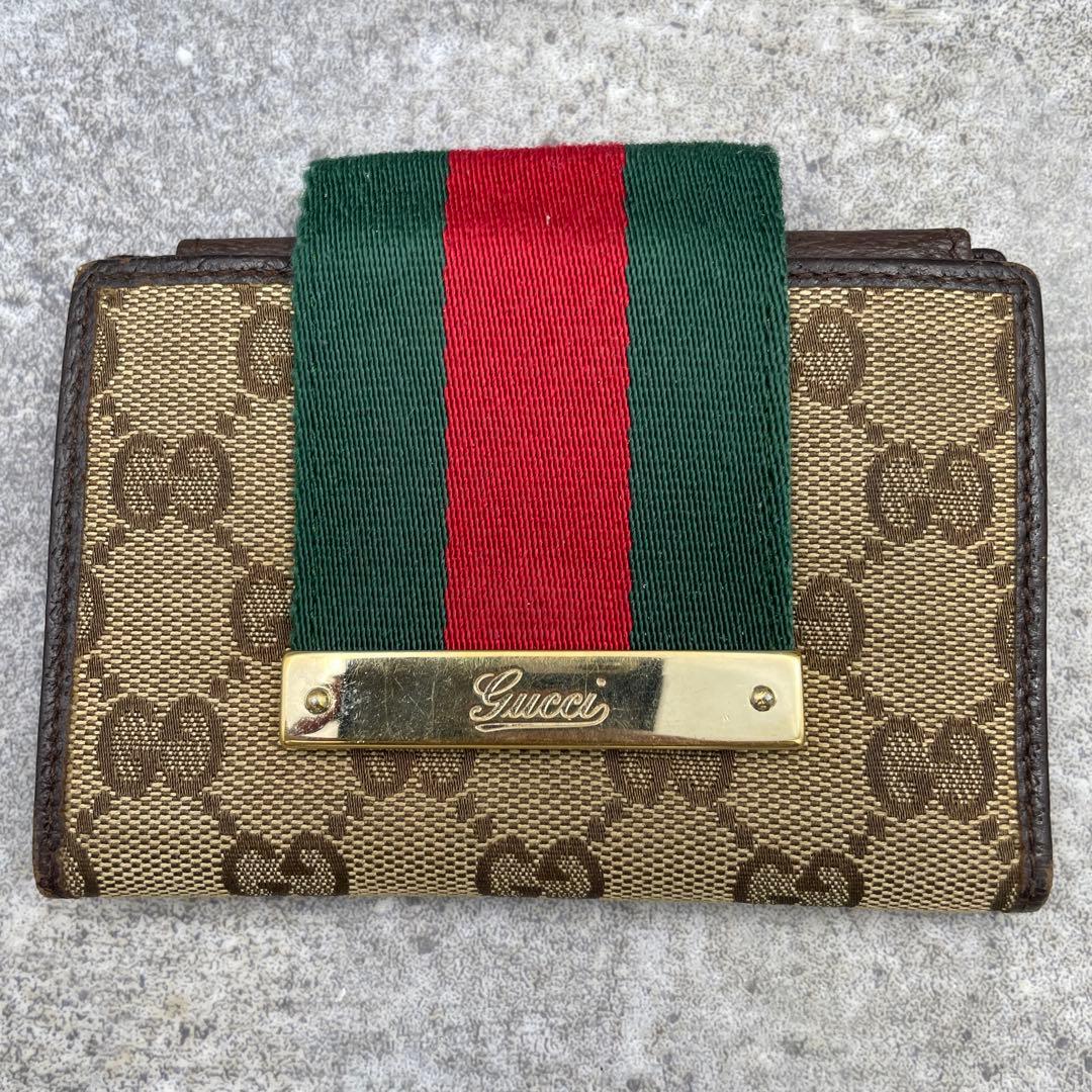 【微美品】GUCCI グッチ 折り財布 ベージュ GG総柄 シェリーライン