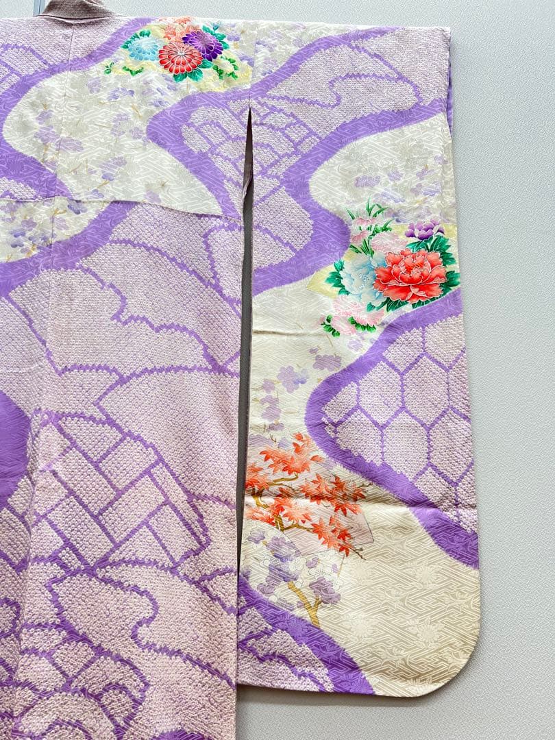 やまと誂製　正絹　成人式　振袖　絞り染め　銀彩加工　駒刺繍