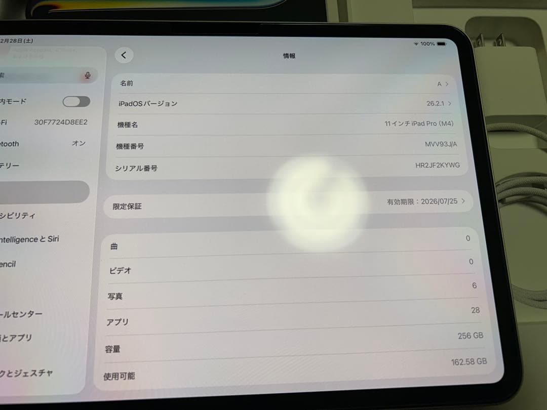 iPad Pro 11インチ M4 WiFi 256GB ホワイト 付属品付