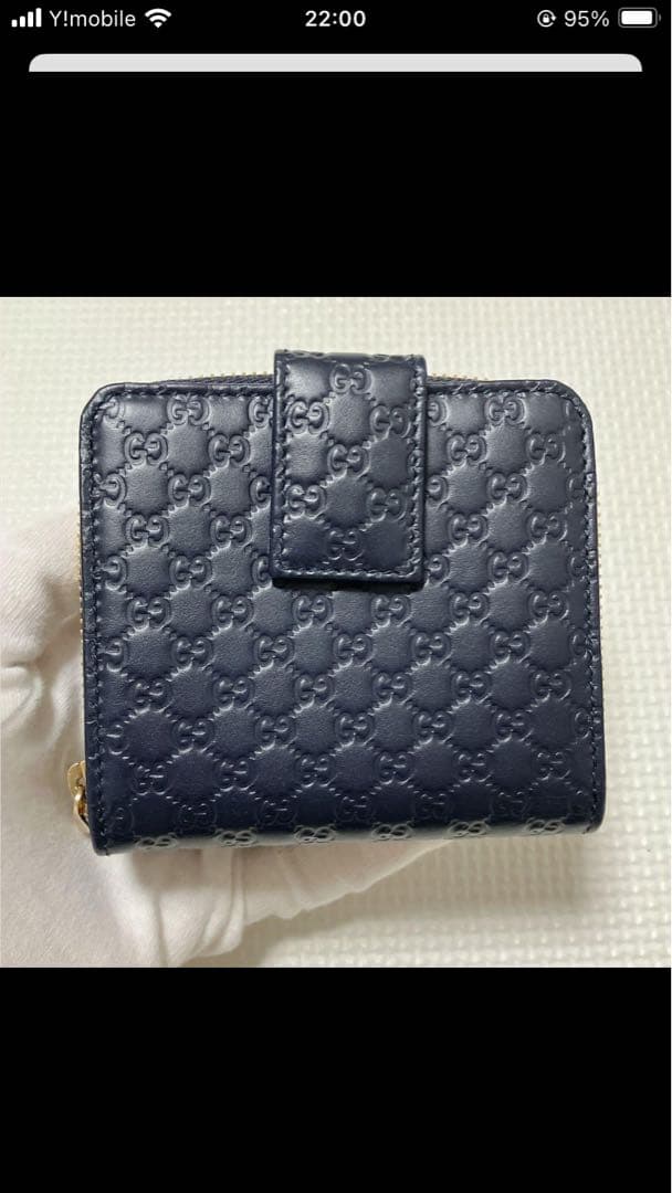 未使用　GUCCI グッチ　レザー二つ折り財布　マイクロシマ　ネイビー　紺