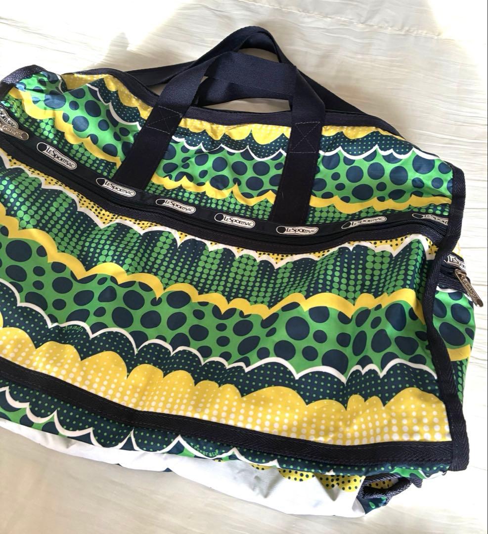 美品　レスポートサック　北欧柄　ボストン　グリーン　総柄　ショルダー