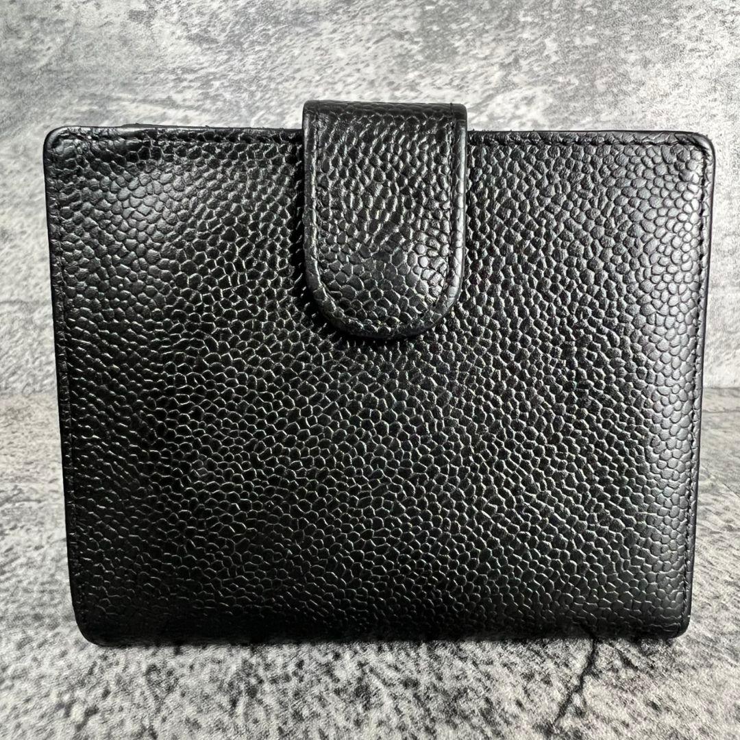 ​CHANEL キャビアスキン ココマーク 二つ折り財布 ブラック