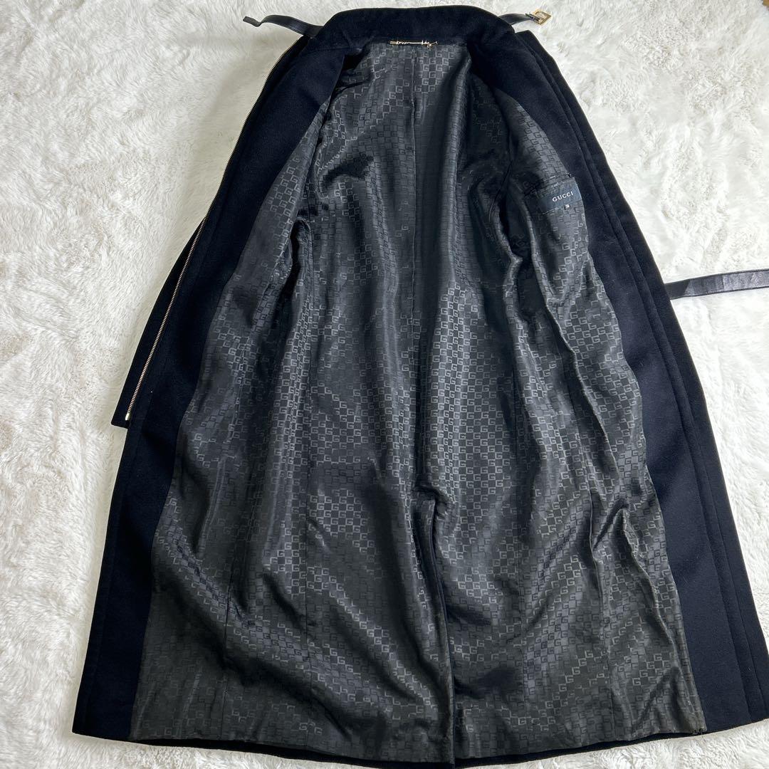 [訳あり]GUCCI /グッチ/カシミヤ混ウールコート 羊革 ゴールド金具　38