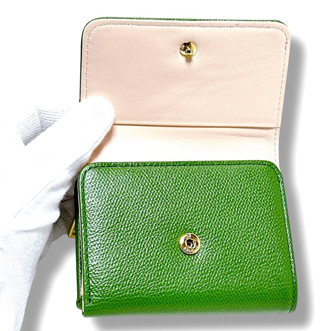 極美品✨ツモリチサト キャリー ミニ財布 コンパクト ウォレット レザー 緑