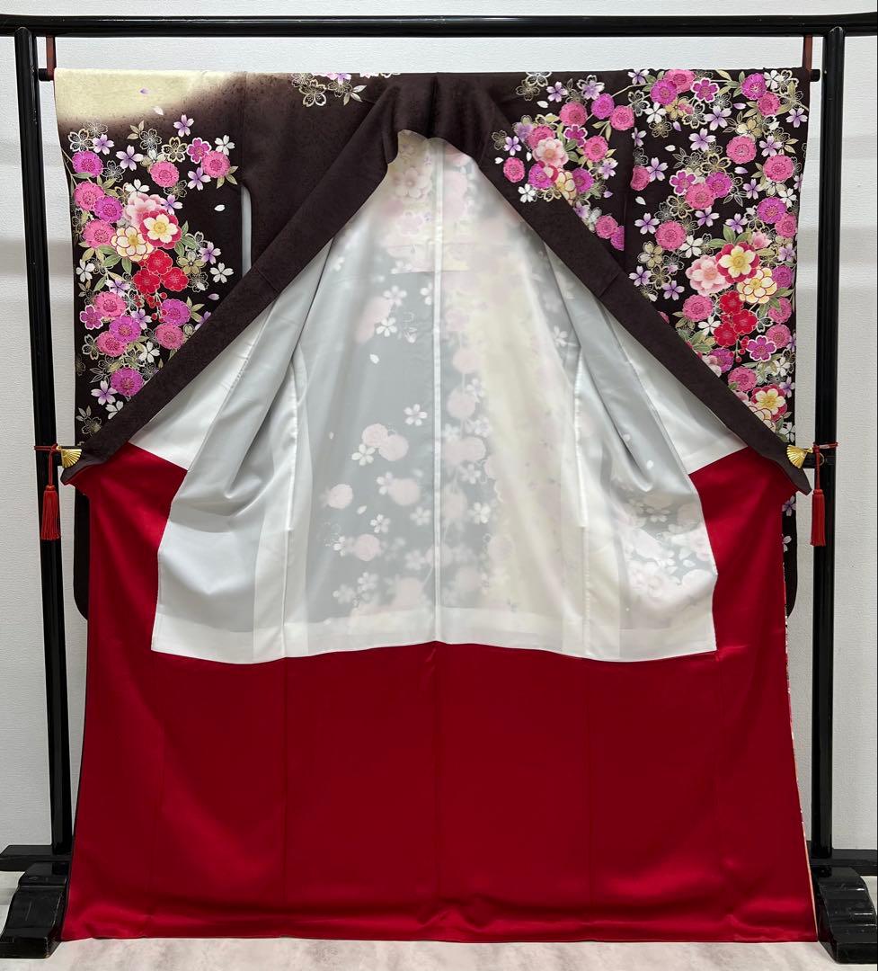 振り袖　フルセット　別誂長襦袢　ブラウン　成人結婚式　金彩加工　刺繍入り　772