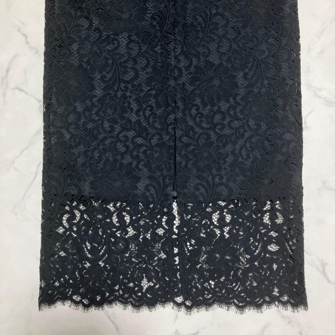 NOBLE リバーレースIラインスカート ブラック 38 上品 美シルエット