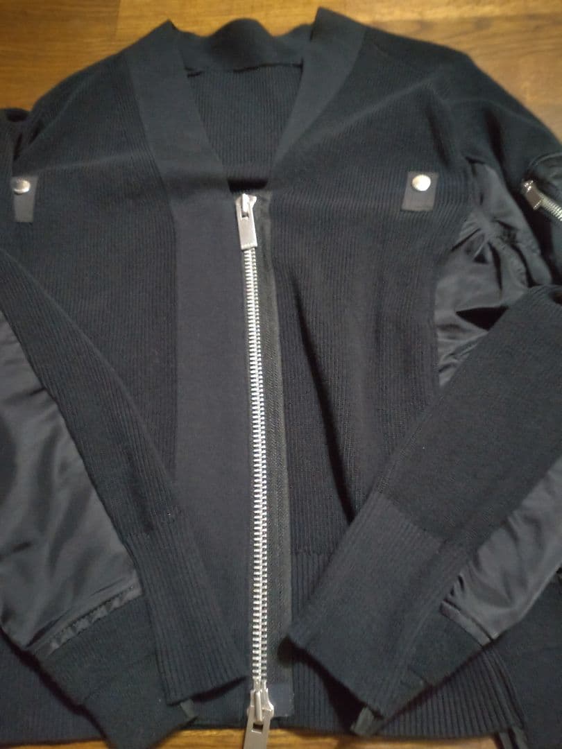 sacai ニット x ナイロンツイル ドッキングカーディガン