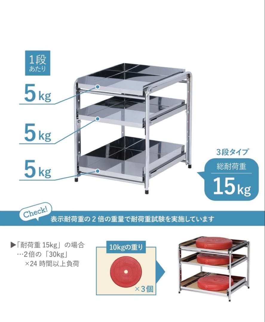 川口工器 スライドラック 日本製 (幅35cm 棚3段) ステンレス棚 燕三条