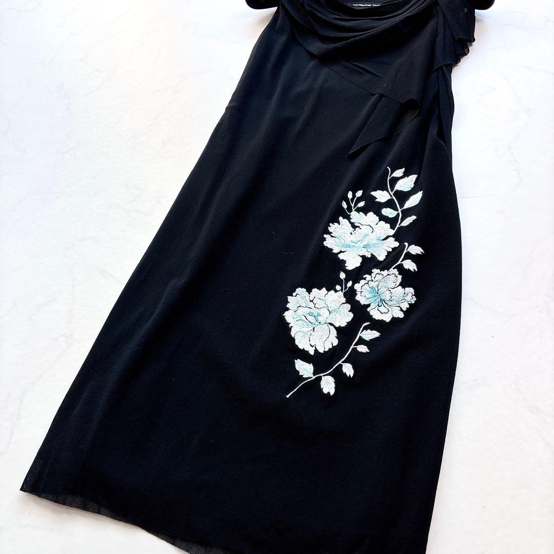【VIVIENNE TAM】ノースリーブ ドレスワンピース 花柄刺繍 ドレープ