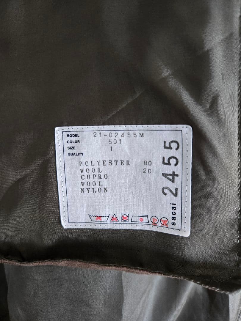 sacai サカイ 2021SS 異素材切替コート　サイズ1