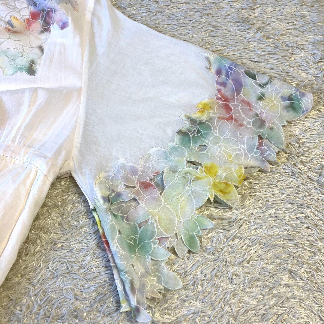 美品★定価3.6万 グレースコンチネンタル　フラワーカット刺繍ワンピース 水彩