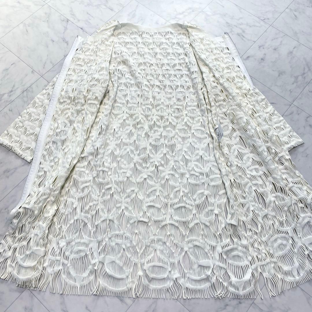 美品✨コシノヒロコ　白　ロングカーディガン　ワンピース　レース透かし編み　L