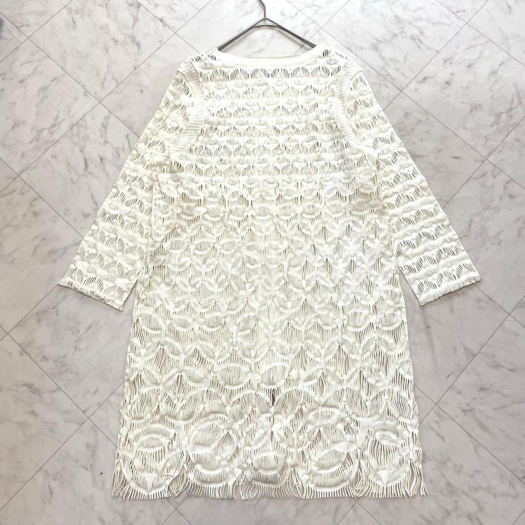 美品✨コシノヒロコ　白　ロングカーディガン　ワンピース　レース透かし編み　L