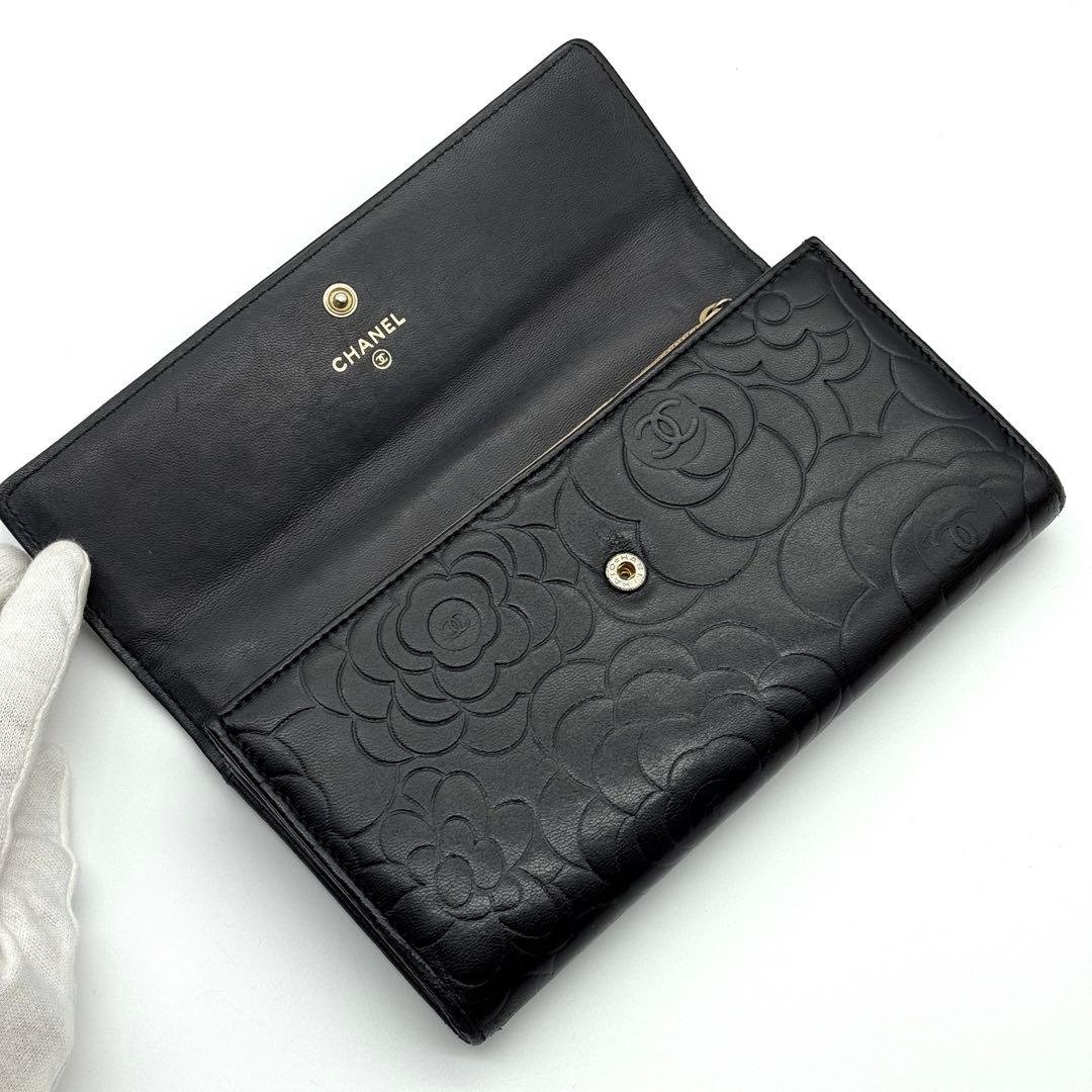 CHANEL シャネル ラムスキン カメリアライン 長財布 ココマーク 二つ折り