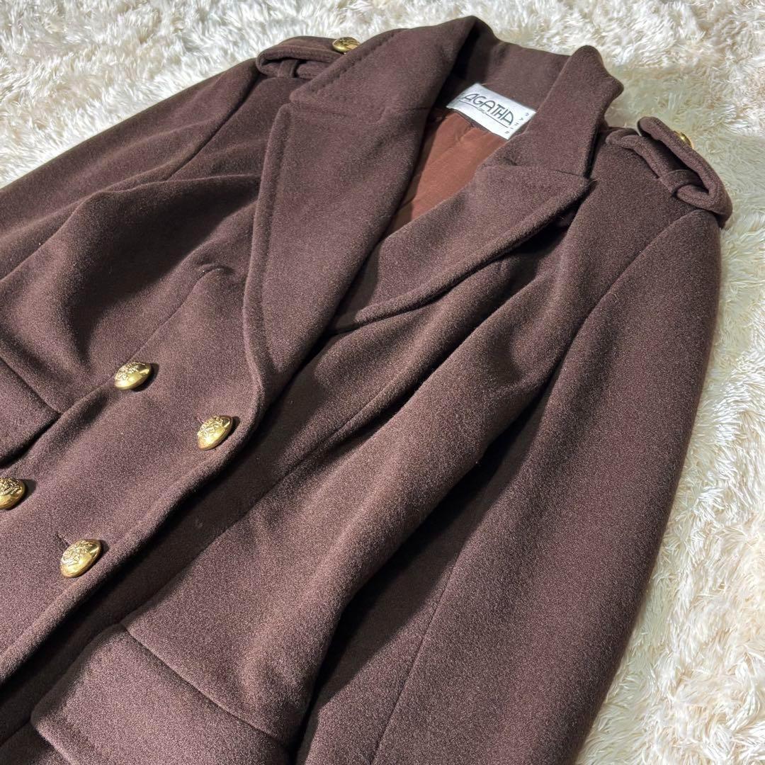 高級 フランス製 AGATHA ウール カシミヤ ロングコート 金ボタン ダブル