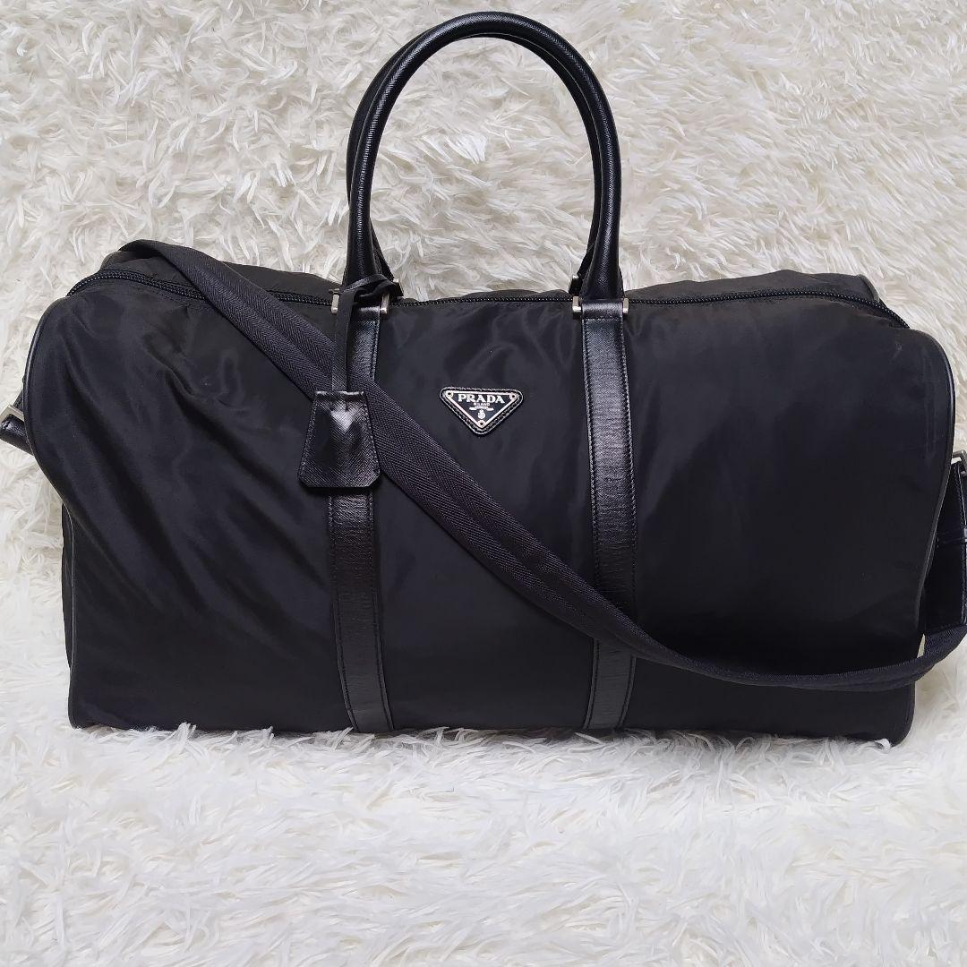 プラダ 2way ボストンバッグ 大容量 ナイロン サフィアーノレザー 三角ロゴ
