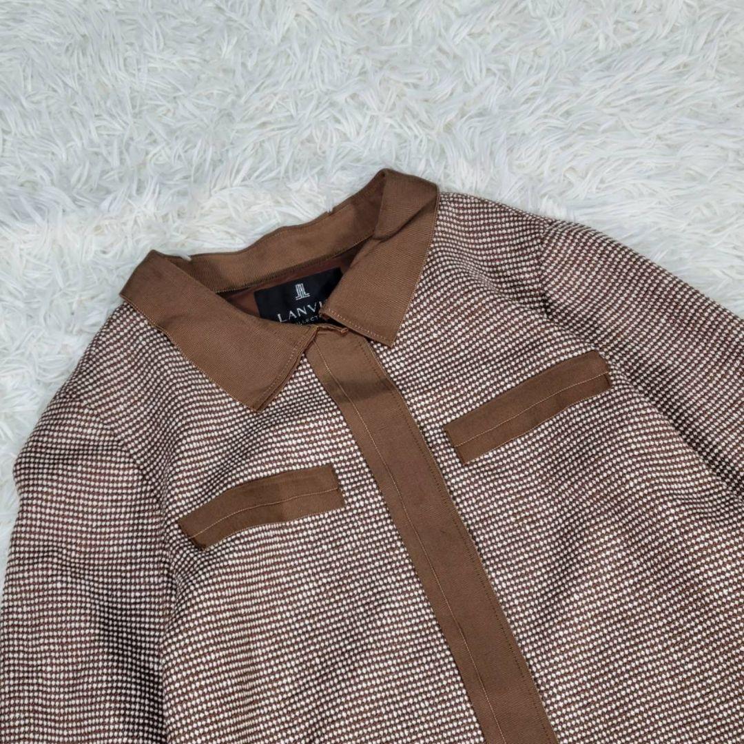 美品☆ランバンコレクション　ツイード　ワンピース　五分袖　M　比翼