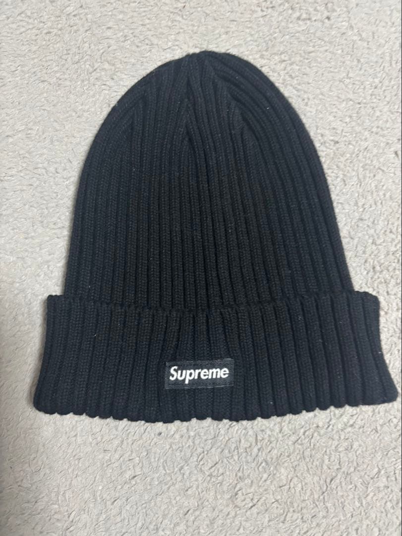 Supreme 黒 ニット帽 リブ編み