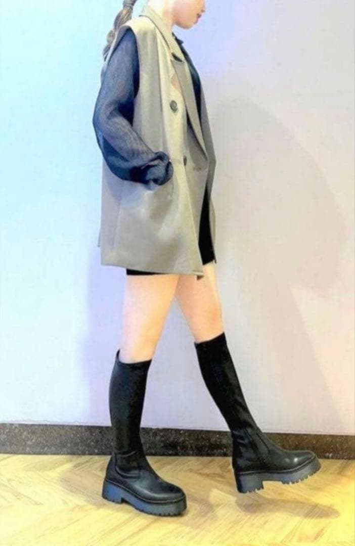 R&E 厚底ラバーソールストレッチロングブーツ　24.0cm〜24.5cm 美品