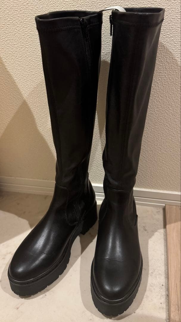 R&E 厚底ラバーソールストレッチロングブーツ　24.0cm〜24.5cm 美品