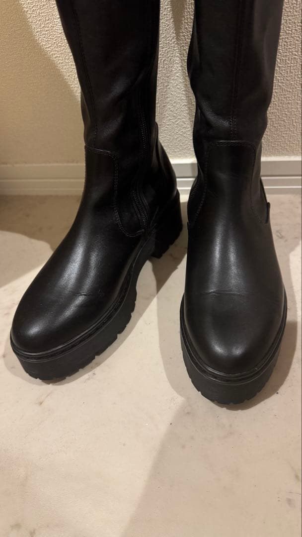 R&E 厚底ラバーソールストレッチロングブーツ　24.0cm〜24.5cm 美品
