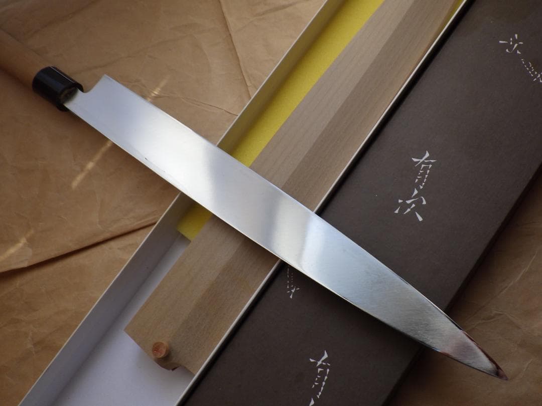 D*i様 京都/有次・特製/柳刃刺身包丁★黒水牛柄・未使用★鞘ピン・共箱有り▲記
