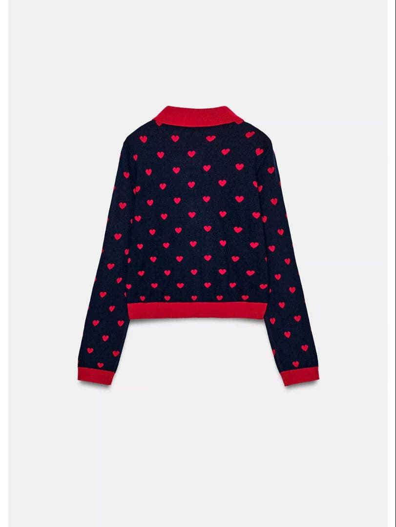 ZARA ザラ　襟付き　ハート柄　ジャガード　ニット　カーディガン　M