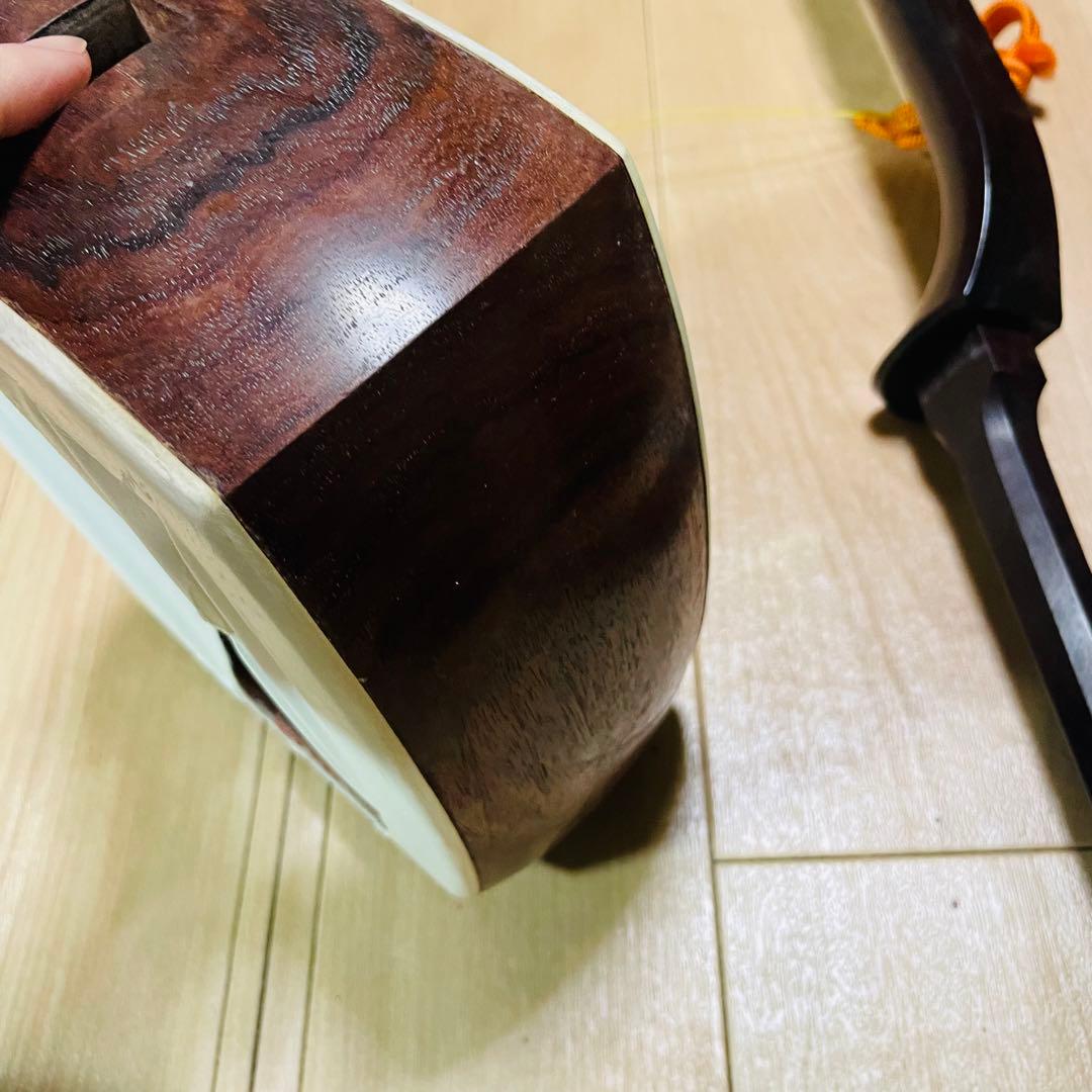三味線 紅木　子持ち綾杉　金細 細棹　現状品