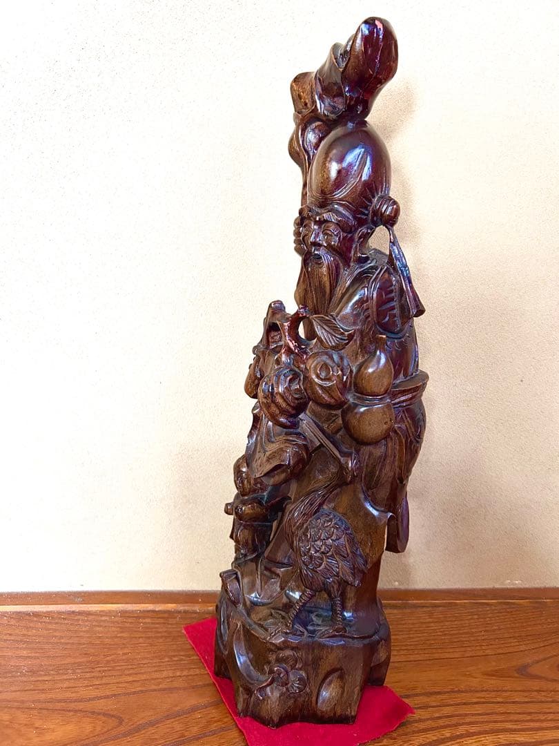 t*e様 (骨董)精密細工 木彫り彫刻 七福神「寿老人」高さ57cm