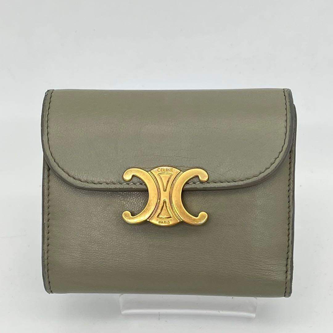 CELINE 三つ折り財布 トリオンフ ゴールド金具 スモールウォレット レザー