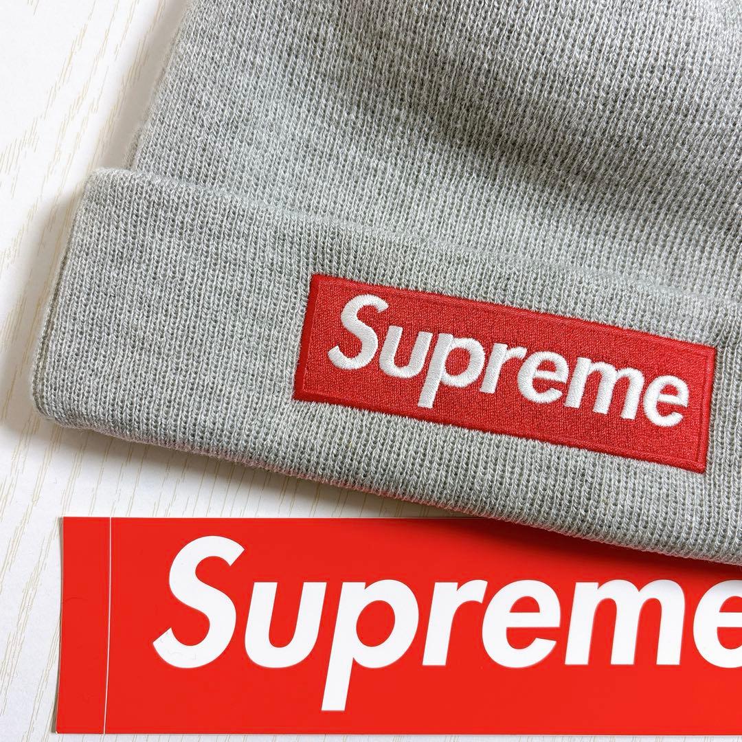 Supreme NEW ERA ニット帽　ビーニー　BOXロゴ　グレー　灰色