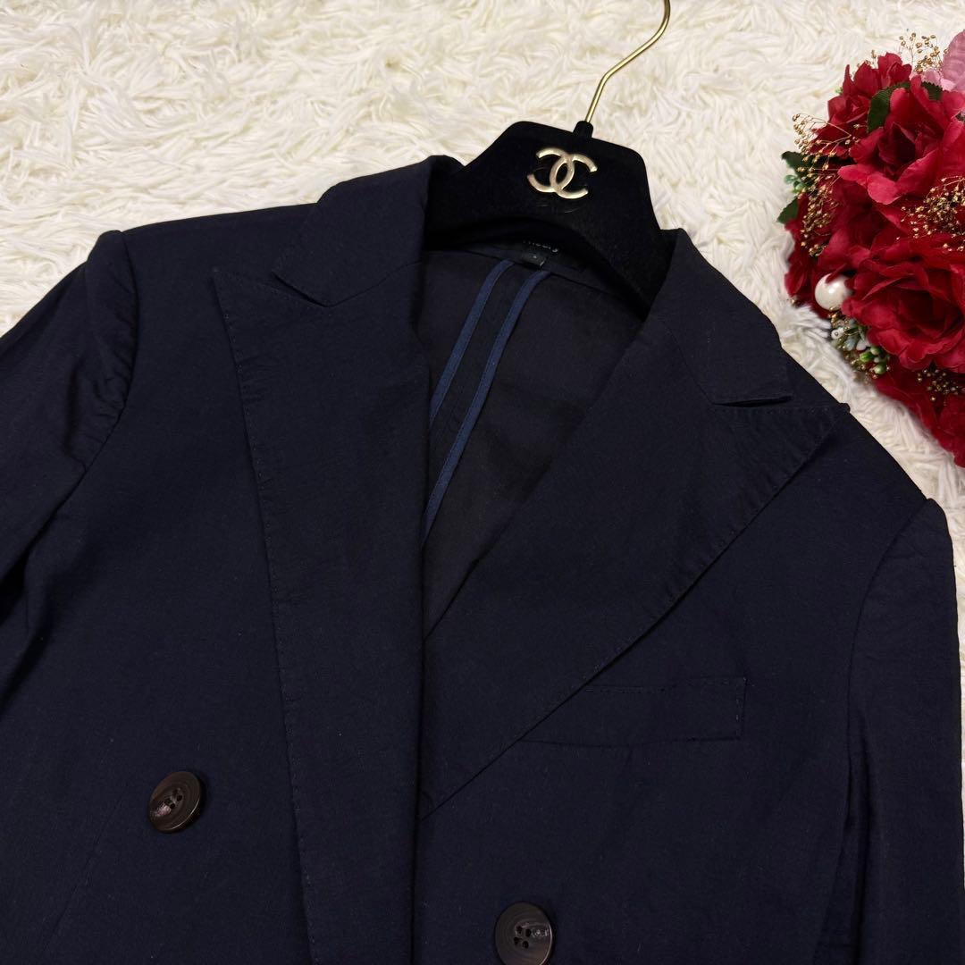 美品☆Theory Tailor DB JKT ダブル リネンジャケット 2 紺