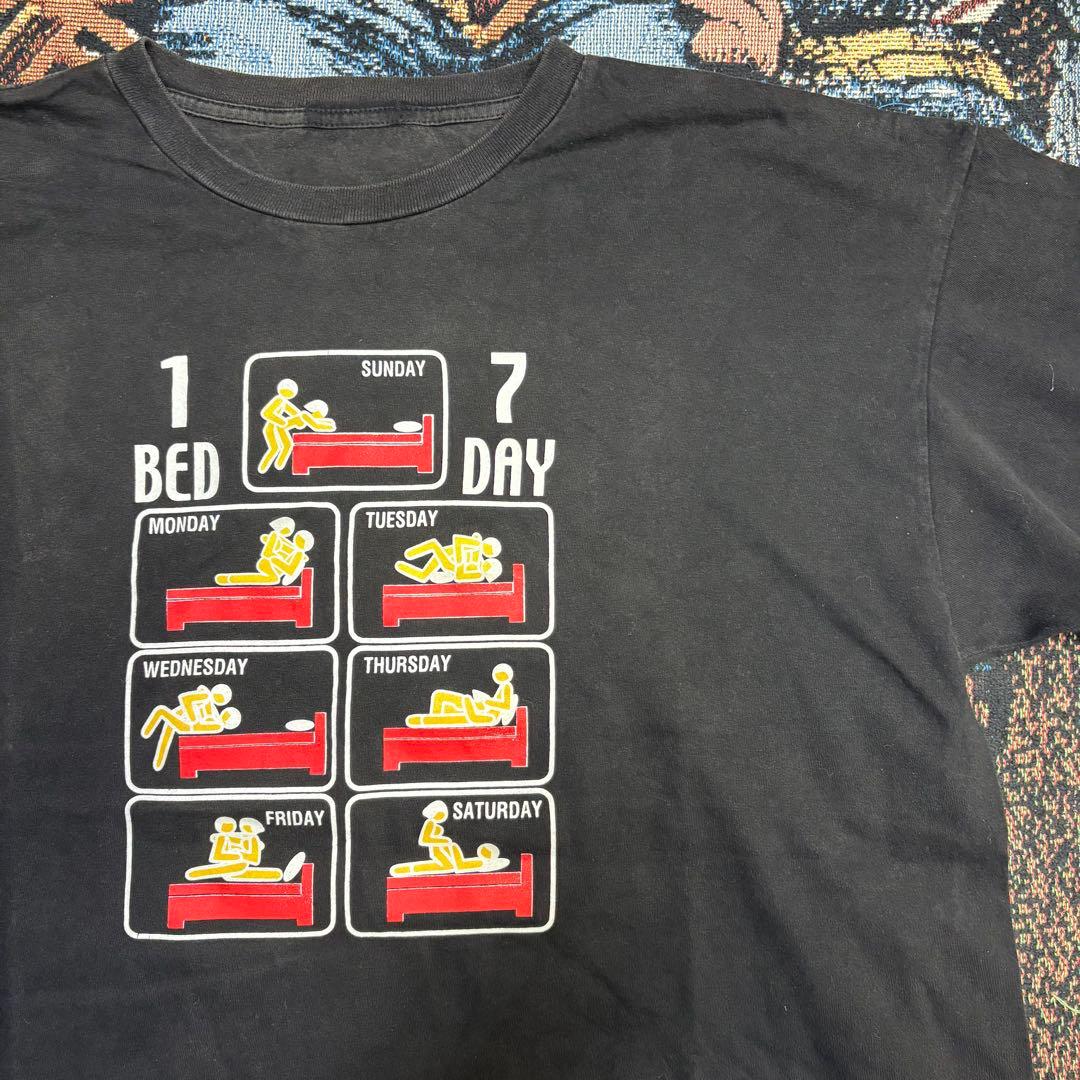 90s \"1 BED 7 DAY”エロジョーク tシャツ