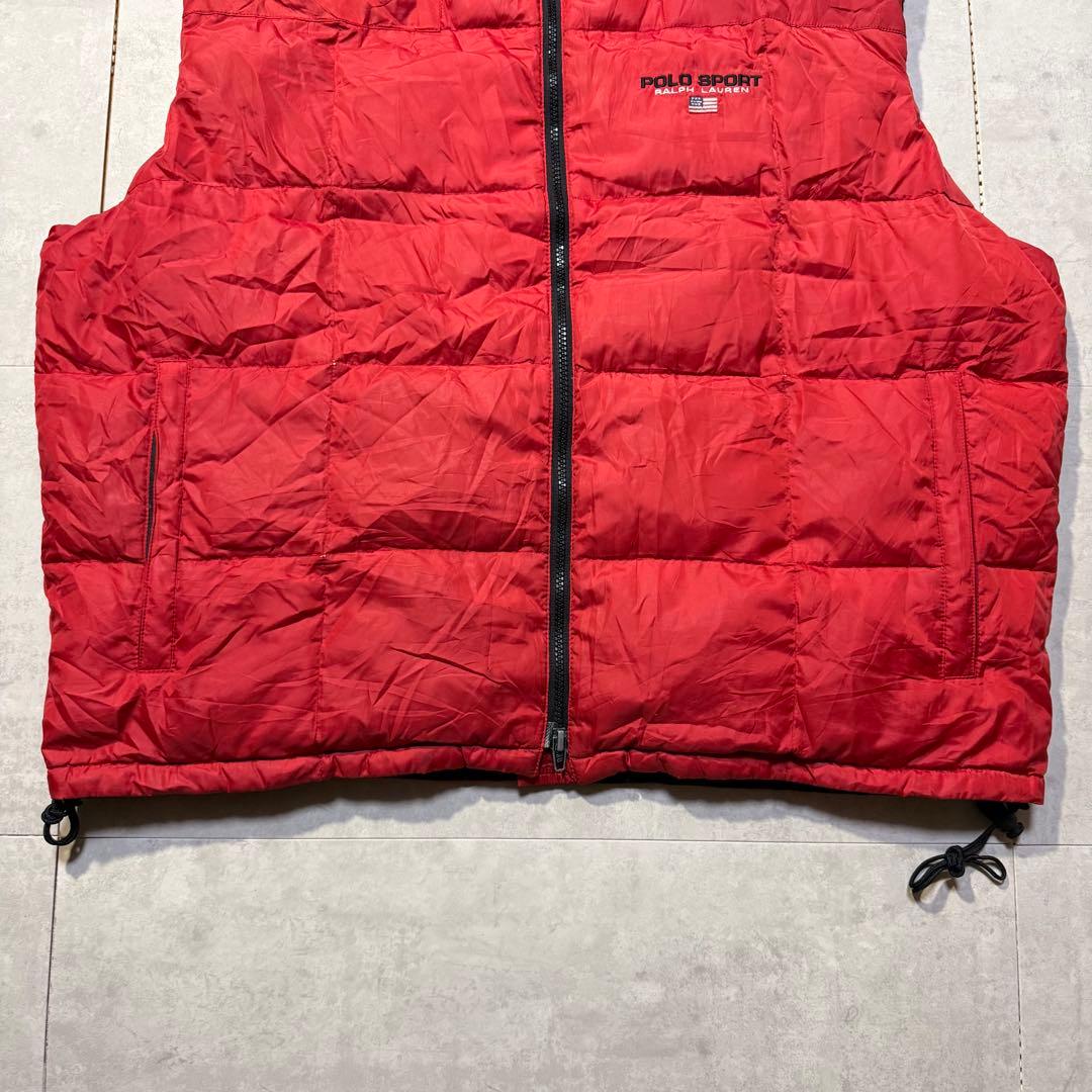 90s POLO SPORTS ダウンベスト 刺繍ロゴ USA国旗 ドローコード