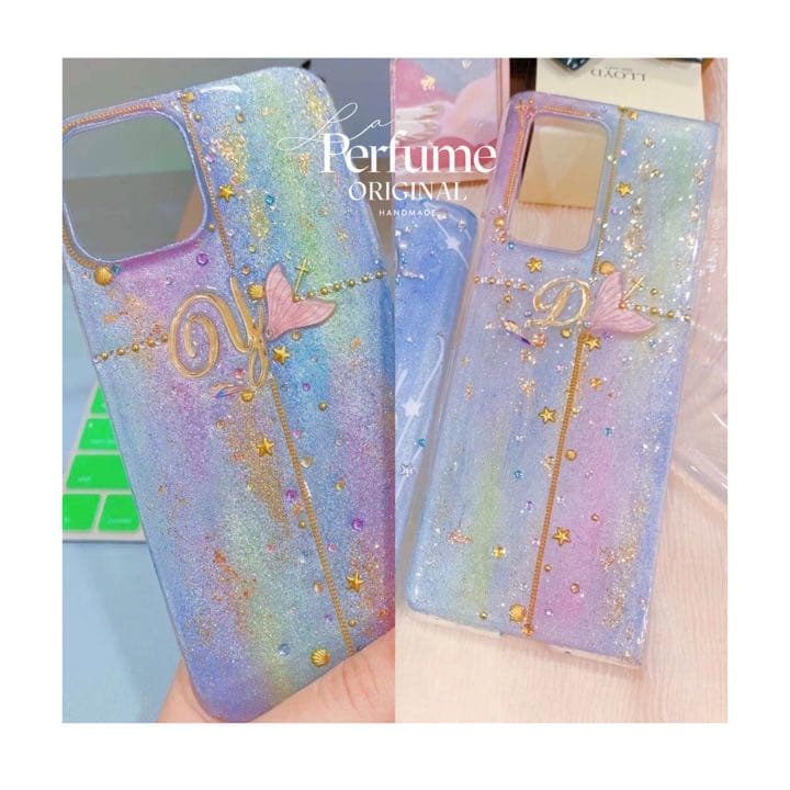 イニシャル♡マーメイド✨キラキラ カラフル 人魚 名入れ iPhoneケース