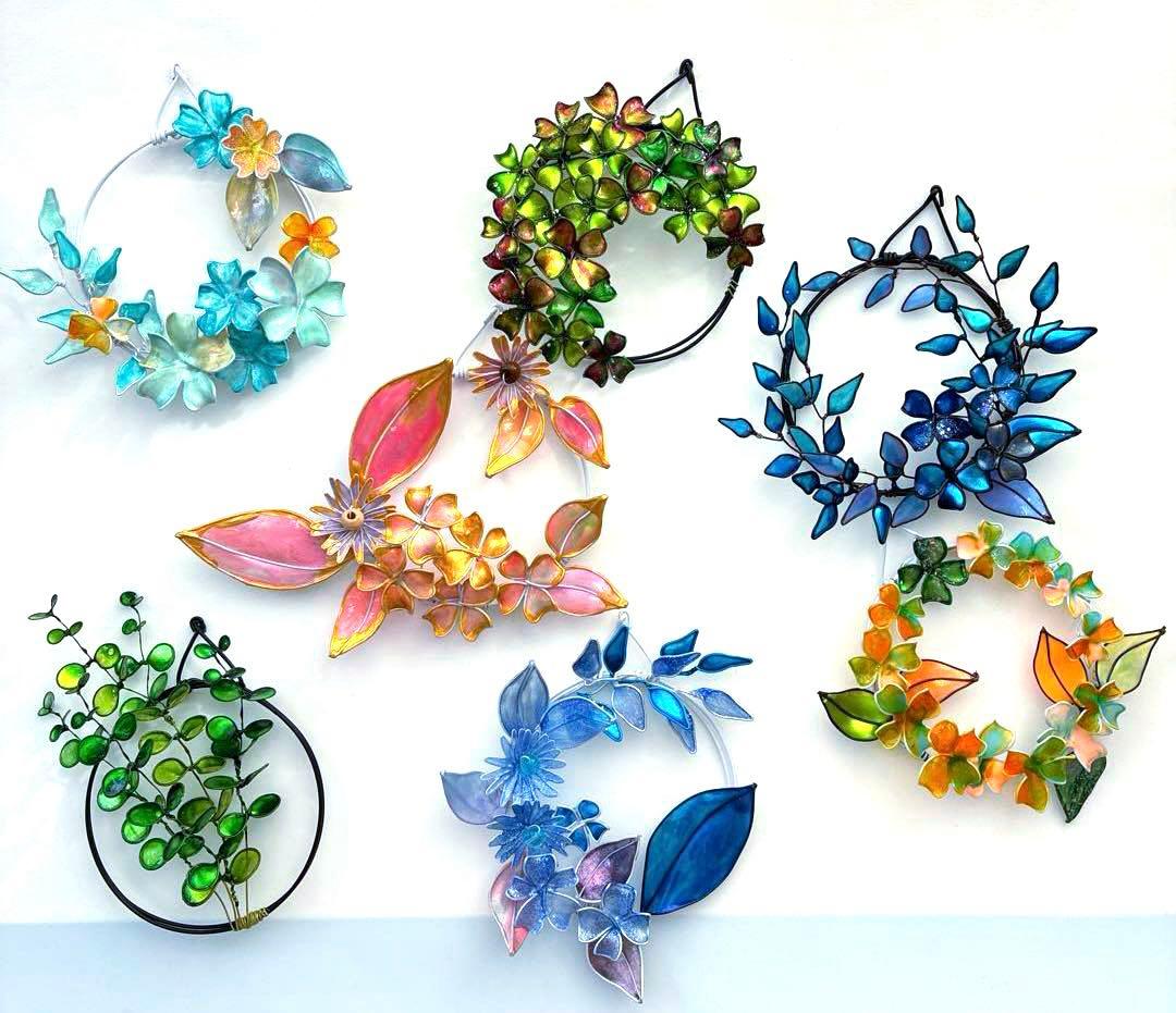 happy flower本気のミニリースセット　ディップアート　ワイヤークラフト